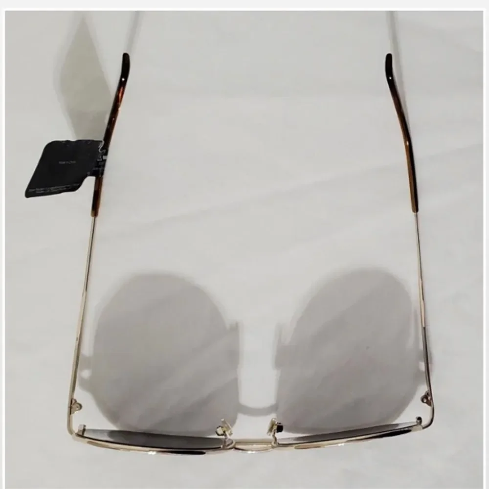 New Steve Madden Sunglasses Logo Printed Mirrored Aviators Black Gold NWT - Picture 13 of 16